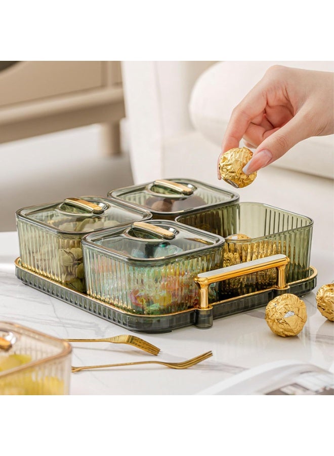 Divided Snack Serving Tray, 4-Compartment Appetizer Platter with Lids, Green - Image 2