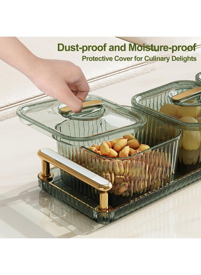 Divided Snack Serving Tray, 4-Compartment Appetizer Platter with Lids, Green - Image 5