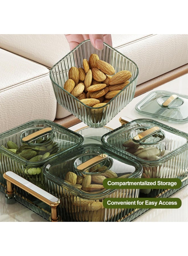 Divided Snack Serving Tray, 4-Compartment Appetizer Platter with Lids, Green - Image 4