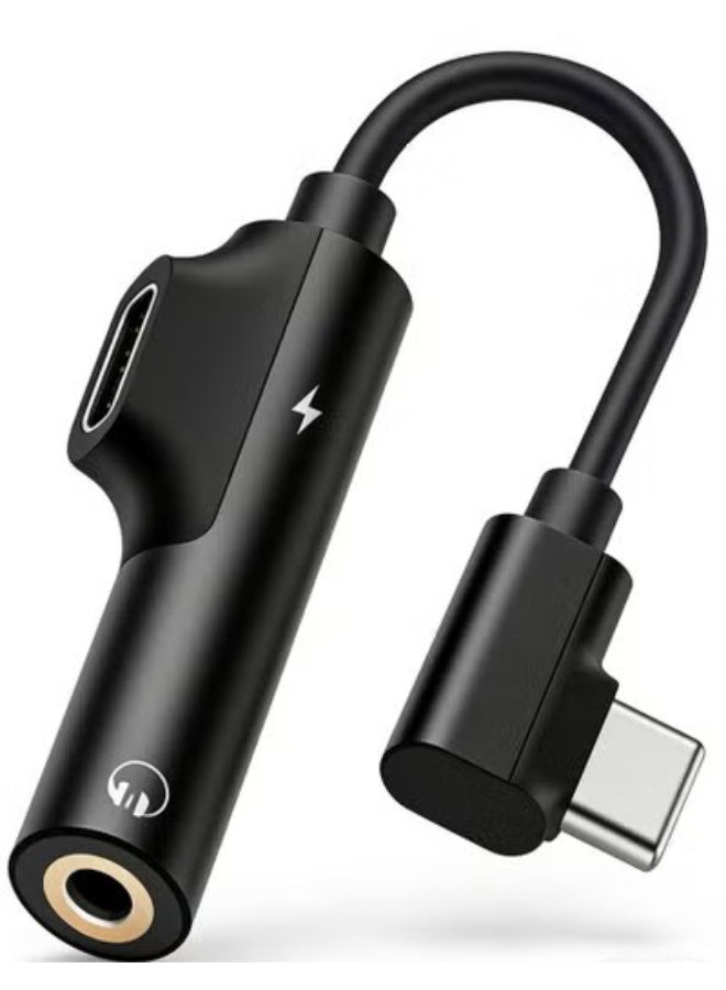 أثير محول صوت من النوع C إلى 3.5 ملم مع منفذ شحن - محول 2 في 1 من USB-C إلى منفذ سماعة رأس، تصميم بزاوية 90 درجة، متوافق مع ماك بوك، واللابتوب، وآيفون 17/16/15 برو ماكس، وشاومي، والكمبيوتر الشخصي، وغيرها - Image 1
