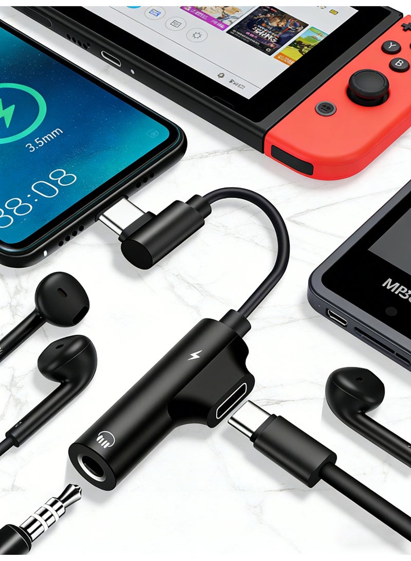 أثير محول صوت من النوع C إلى 3.5 ملم مع منفذ شحن - محول 2 في 1 من USB-C إلى منفذ سماعة رأس، تصميم بزاوية 90 درجة، متوافق مع ماك بوك، واللابتوب، وآيفون 17/16/15 برو ماكس، وشاومي، والكمبيوتر الشخصي، وغيرها - Image 3