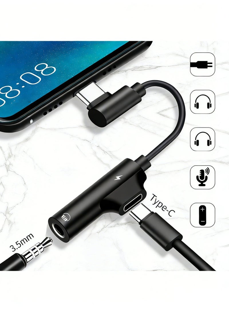 أثير محول صوت من النوع C إلى 3.5 ملم مع منفذ شحن - محول 2 في 1 من USB-C إلى منفذ سماعة رأس، تصميم بزاوية 90 درجة، متوافق مع ماك بوك، واللابتوب، وآيفون 17/16/15 برو ماكس، وشاومي، والكمبيوتر الشخصي، وغيرها - Image 2