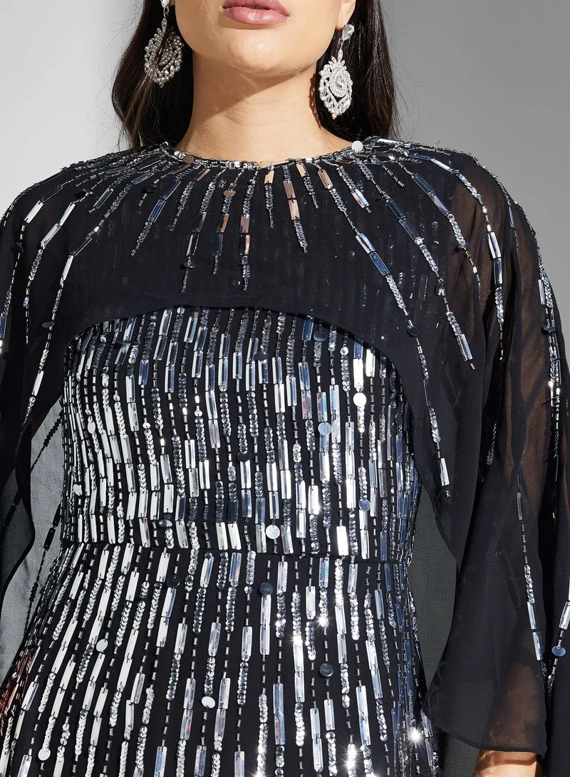 Amelia Rose Sequin Cape Maxi Dress