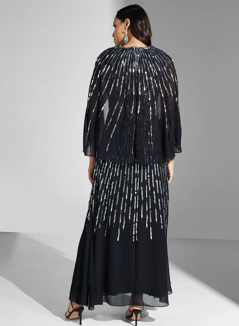 Amelia Rose Sequin Cape Maxi Dress