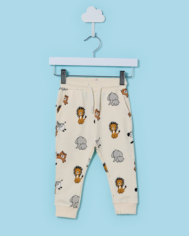 REDTAG Infant Boys Cream Animal Printed Active Pants