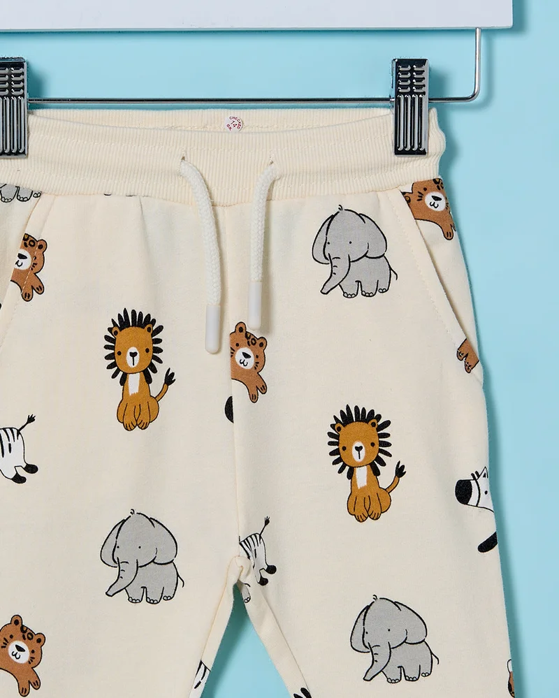 REDTAG Infant Boys Cream Animal Printed Active Pants