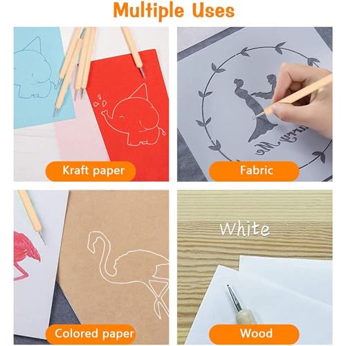 Makemore Creations Transfer Tracing and Pencil Carbon Copy Paper for Drawing 20 Sheets 21 x 33cm for Multiple Surfaces, Wood, MDF, Canvas, Paper, Fabric, Color - Red, Yellow, White, Blue - Image 3