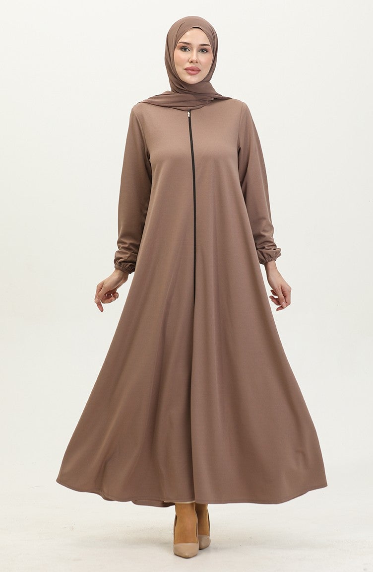 Sefa Merve Zippered Double Mevlana Abaya 2029-05 Mink  - Image 1