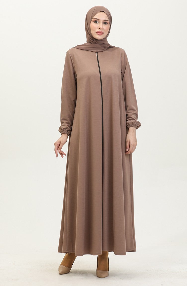 Sefa Merve Zippered Double Mevlana Abaya 2029-05 Mink  - Image 2