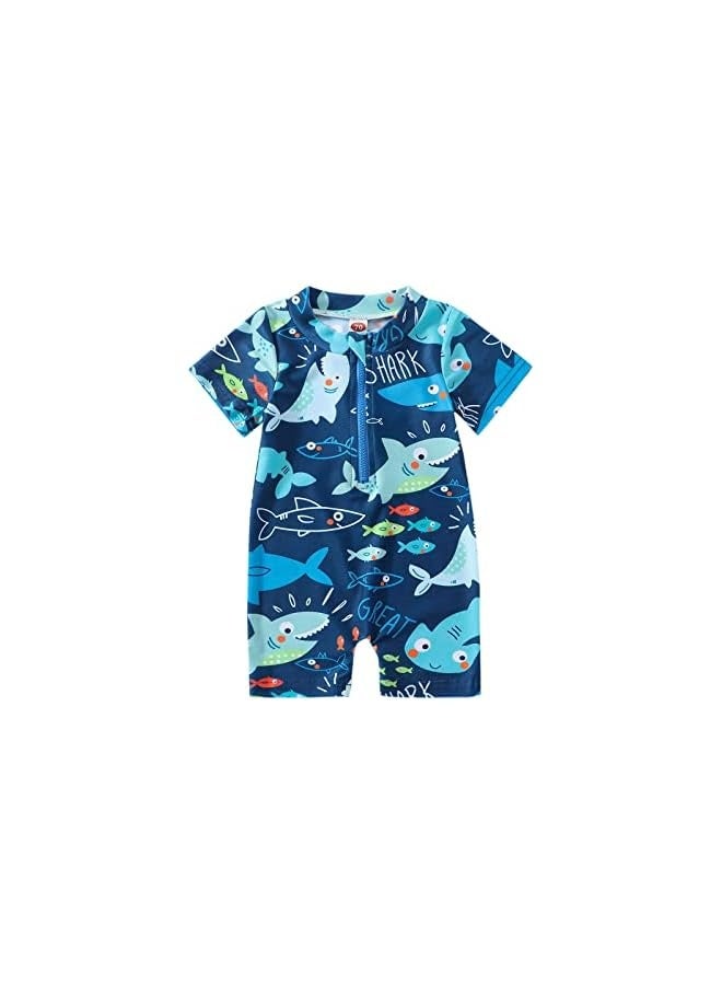 Baby Boy Swimsuit Infant Rash Guard Swimwear One Piece Short Sleeve Zipper Swimwear Sun Protection Bathing Suit - Image 1