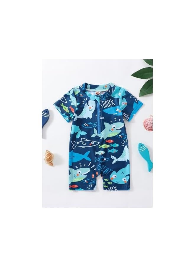 Baby Boy Swimsuit Infant Rash Guard Swimwear One Piece Short Sleeve Zipper Swimwear Sun Protection Bathing Suit - Image 2