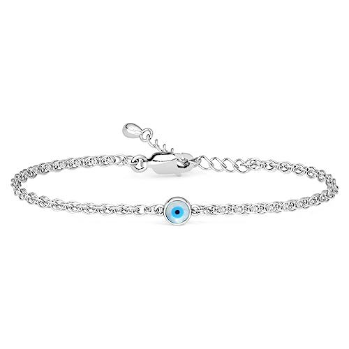 Clara 925 Pure Silver Evil Eye Chain Bracelet, Adjustable, Anti Tarnish Gift for Women and Girls - Image 1