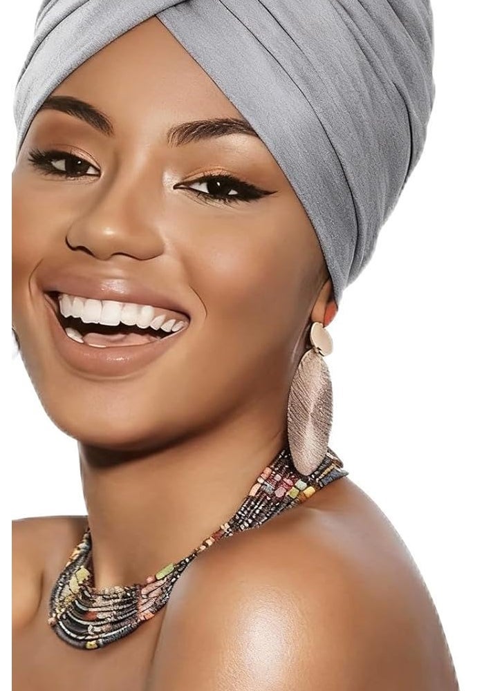 Women's Pre-Tied Stretchy Turban Headscarf - Soft Knitted Head Wrap in Light Gray - Image 1