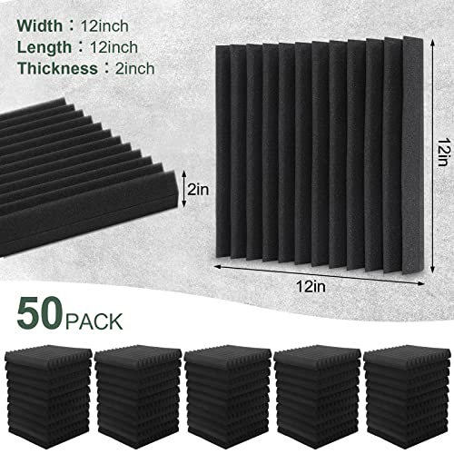Dmsky 50 حزمة من ألواح الفوم الصوتية، 2" × 12" × 12" ألواح فوم عازلة للصوت عالية الكثافة، ألواح عازلة للصوت للاستوديو والتسجيل والمكتب والمنزل - Image 2
