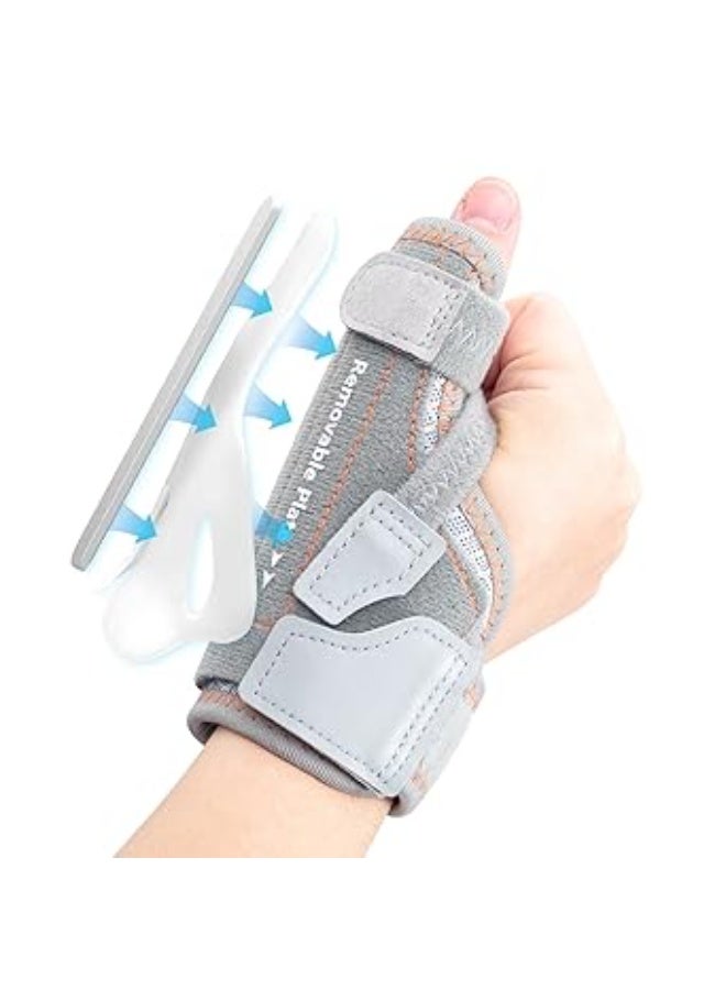 دعامة إبهام جديدة مطورة 2 في 1 قابلة للإزالة – جبيرة إبهام سبيكا لليد اليمنى أو اليسرى مع 3 مستويات من الثبات – دعم قابل للعكس لمفصل CMC لتخفيف آلام التهاب أوتار دي كويرفين وإصبع الزناد – تصميم مريح وقابل للتنفس مع أحزمة قابلة للتعديل – مقاس S/M، لون رمادي - Image 1