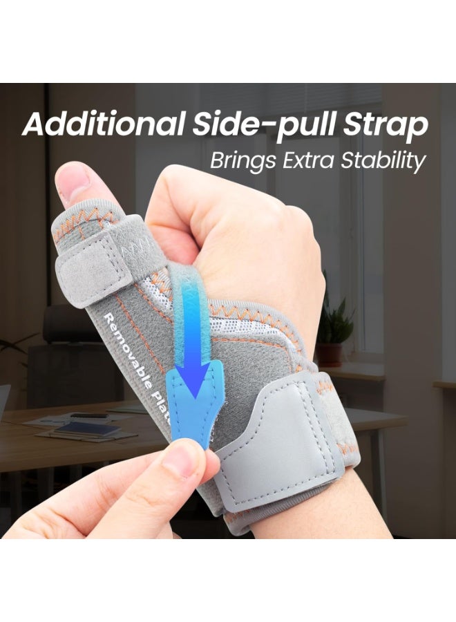دعامة إبهام جديدة مطورة 2 في 1 قابلة للإزالة – جبيرة إبهام سبيكا لليد اليمنى أو اليسرى مع 3 مستويات من الثبات – دعم قابل للعكس لمفصل CMC لتخفيف آلام التهاب أوتار دي كويرفين وإصبع الزناد – تصميم مريح وقابل للتنفس مع أحزمة قابلة للتعديل – مقاس S/M، لون رمادي - Image 3