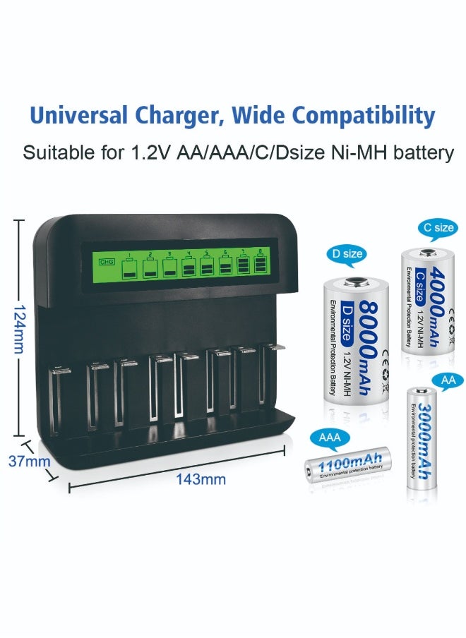 Generic - NC559 USB  8 Slot Multifunctional Smart Battery Charger for AA/AAA  D/C Type 5/7 Rechargeable Batteries - Image 1