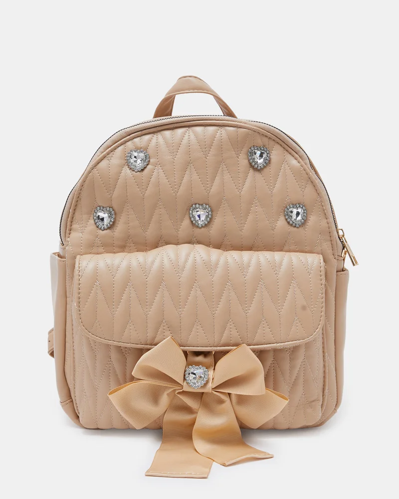 Redtag Girls Beige Quilted Backpack