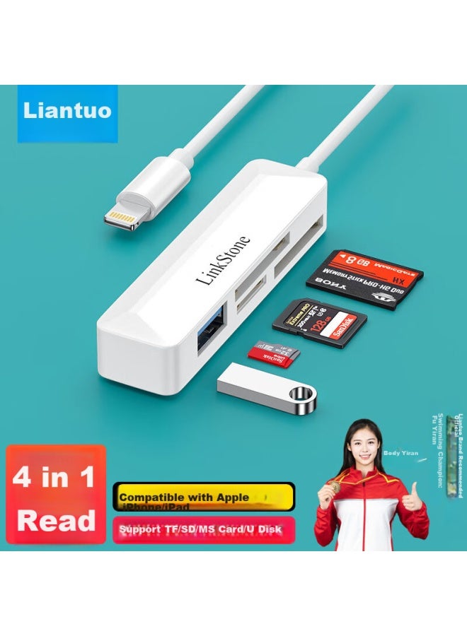 Linkstone Liantuo Apple 4-In Card Reader, Ms Card Tf/Sd, Multi-Function For Phones And Computers, Lightning Interface, Sony Camera Ccd Storage Card, Memory Card, Otg Interface, Usb Drive - Image 1
