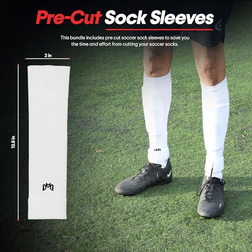 MediCaptain Soccer Grip Socks, Shin Guards, Pre-Cut Sock Sleeves, and Guard Straps Bundle Pack - Essential Equipment for Soccer Players - for Mens, Women, Youth, Size 7 to 12 US Men Shoe Size (White) - Image 4