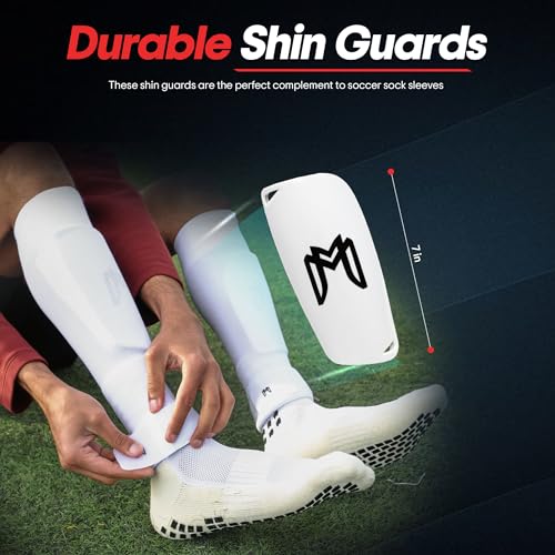 MediCaptain Soccer Grip Socks, Shin Guards, Pre-Cut Sock Sleeves, and Guard Straps Bundle Pack - Essential Equipment for Soccer Players - for Mens, Women, Youth, Size 7 to 12 US Men Shoe Size (White) - Image 5