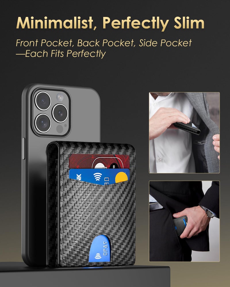 QLD 2025 Upgraded Minimalist Wallet for Men - RFID Blocking Credit Card Holder Case Leather Pop Up Aluminum Wallet with Cash Slot, Front Pocket ID Window Gift Boxed (Carbon Fiber - with Airtag Holder) - Image 5