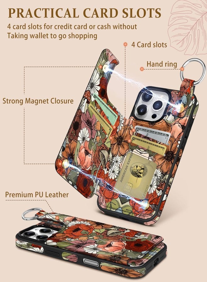 Shorogyt Compatible with iPhone 16 Pro Wallet Case with Card Holder - Cute Fashion Flower Mushroom Design Kickstand for Magnetic Clasp Back Flip Folio Leather Phone Covers for Women Men Girls - Image 3