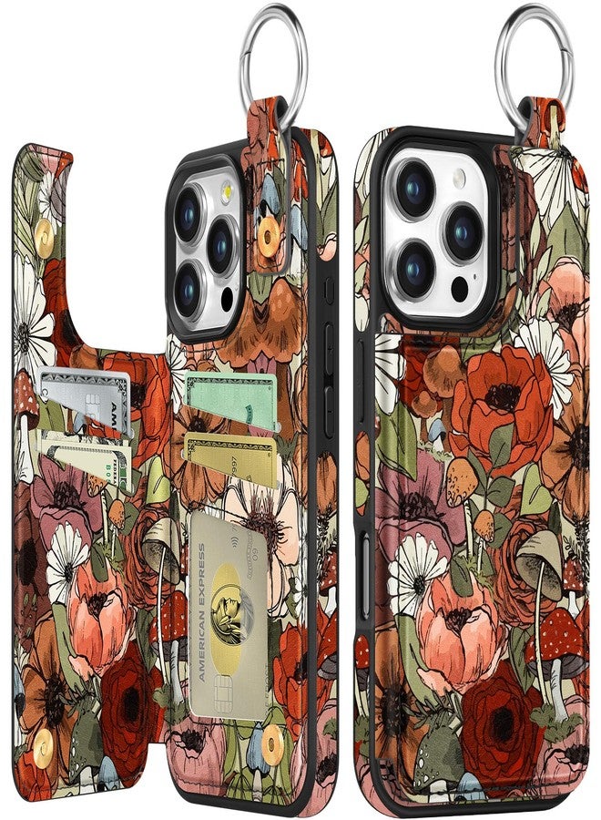Shorogyt Compatible with iPhone 16 Pro Wallet Case with Card Holder - Cute Fashion Flower Mushroom Design Kickstand for Magnetic Clasp Back Flip Folio Leather Phone Covers for Women Men Girls - Image 1