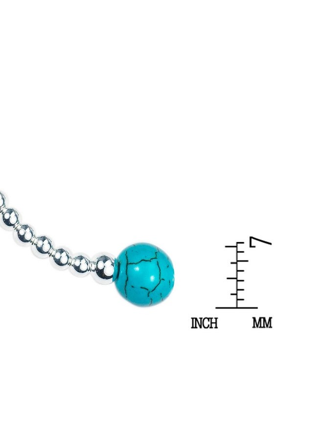 AeraVida - Galactic Round Simulated Turquoise Elastic Sterling Silver Bead Stretch Bracelet | Stylish, Elegant, And Unique Women'S Fashion Jewelry Accessory - Image 1