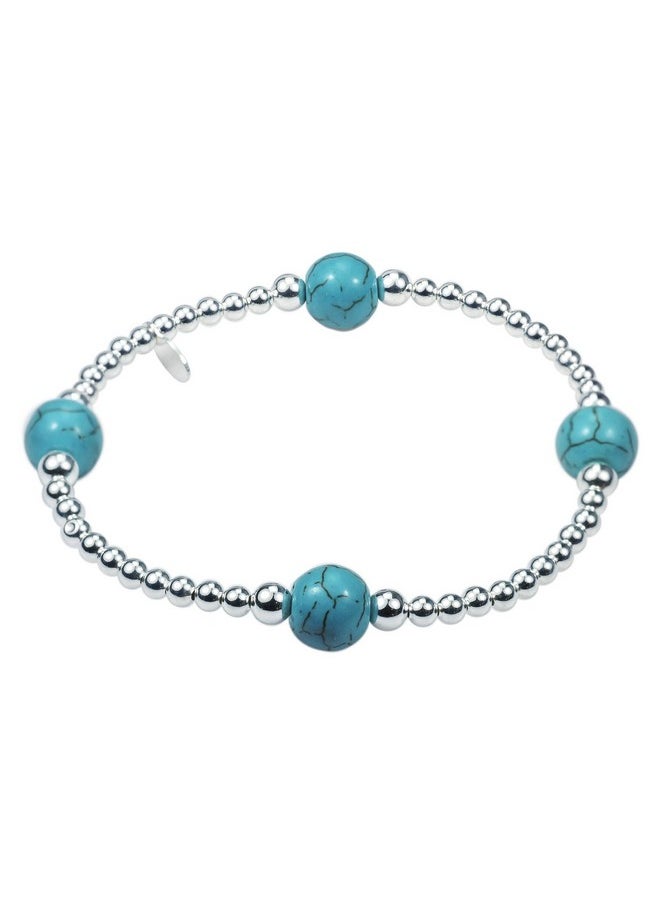 AeraVida - Galactic Round Simulated Turquoise Elastic Sterling Silver Bead Stretch Bracelet | Stylish, Elegant, And Unique Women'S Fashion Jewelry Accessory - Image 1