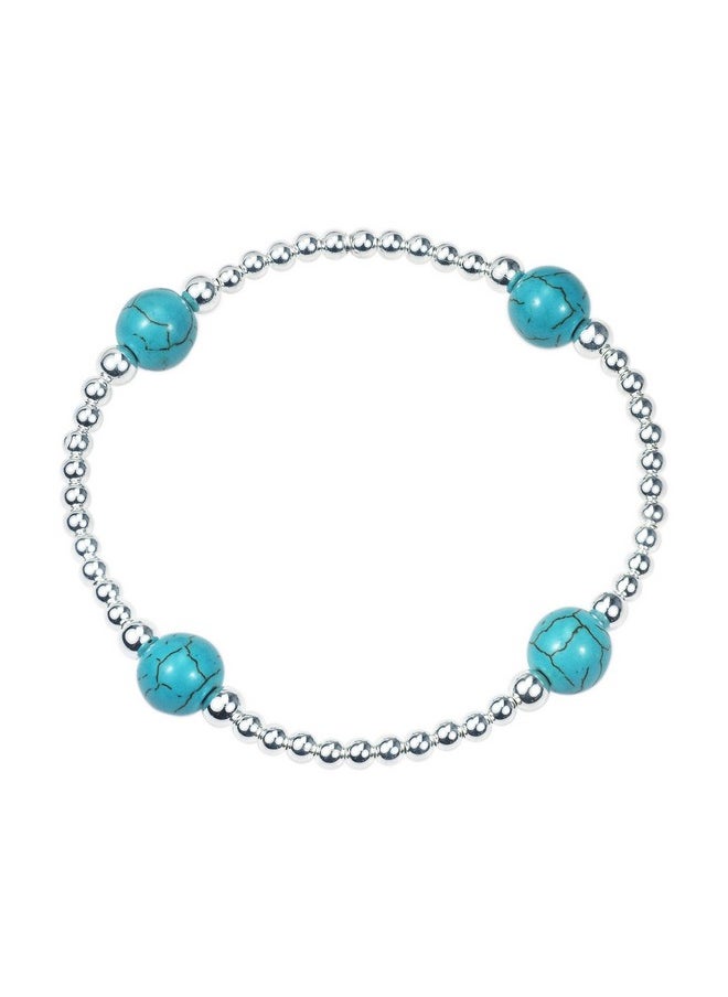 AeraVida - Galactic Round Simulated Turquoise Elastic Sterling Silver Bead Stretch Bracelet | Stylish, Elegant, And Unique Women'S Fashion Jewelry Accessory - Image 1