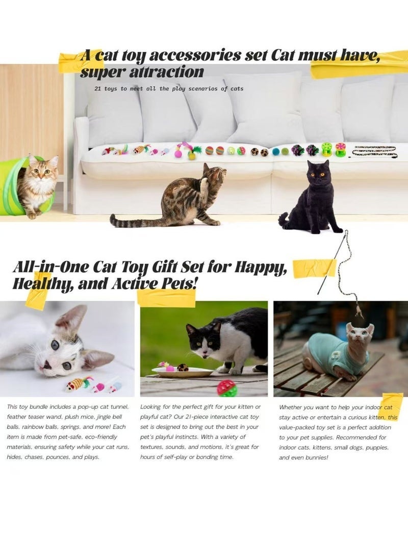 YUJA 21 PCS Cat Toys Kitten Toys, Variety Catnip Toys with Tunnel Interactive Cat Tunnel Toys Set With Feather Toy Feather Teaser Fluffy Mouse Crinkle Balls Spring Toy Set for Cat, Kitty,Pet Cat Tunnel Tube Toys, Tunnels for Indoor Cats，Kitty Bored Peek Hole Toy Ball Cat, Puppy, Kitty, Kitten, Rabbit - Image 4