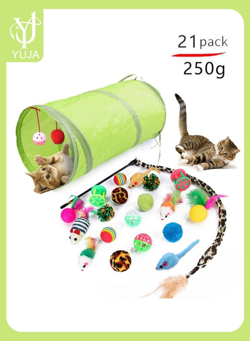 YUJA 21 PCS Cat Toys Kitten Toys, Variety Catnip Toys with Tunnel Interactive Cat Tunnel Toys Set With Feather Toy Feather Teaser Fluffy Mouse Crinkle Balls Spring Toy Set for Cat, Kitty,Pet Cat Tunnel Tube Toys, Tunnels for Indoor Cats，Kitty Bored Peek Hole Toy Ball Cat, Puppy, Kitty, Kitten, Rabbit - Image 1