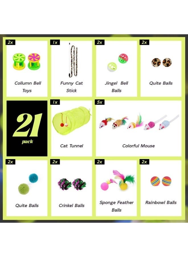 YUJA 21 PCS Cat Toys Kitten Toys, Variety Catnip Toys with Tunnel Interactive Cat Tunnel Toys Set With Feather Toy Feather Teaser Fluffy Mouse Crinkle Balls Spring Toy Set for Cat, Kitty,Pet Cat Tunnel Tube Toys, Tunnels for Indoor Cats，Kitty Bored Peek Hole Toy Ball Cat, Puppy, Kitty, Kitten, Rabbit - Image 3