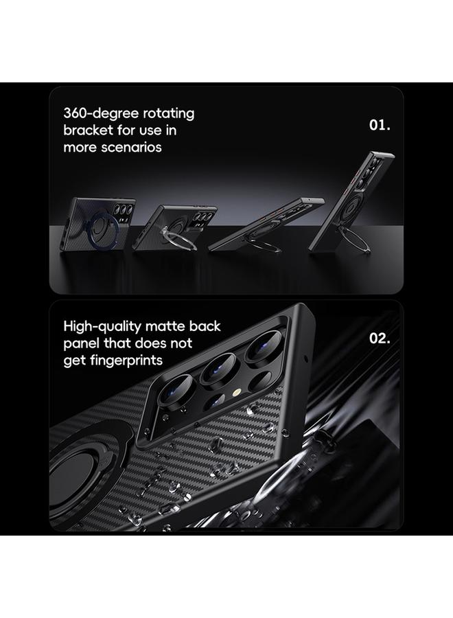 S-TOP Case For Samsung Galaxy S23 Ultra 5G Carbon Fiber MagSafe Phone Case with 360 Degree Rotating Holder - Image 3