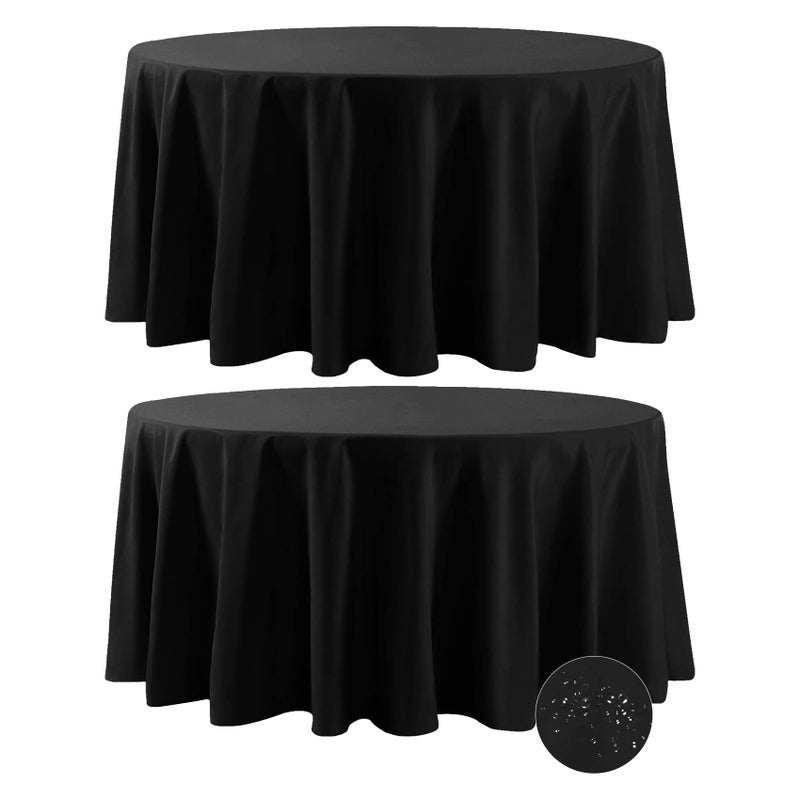Fokitut 2 Pack Waterproof Round Tablecloth 120 Inch Stain Resistant and Wrinkle Polyester Table Cloth Fabric Table Cover for Kitchen Dining Wedding Party Holiday DinnerBlack