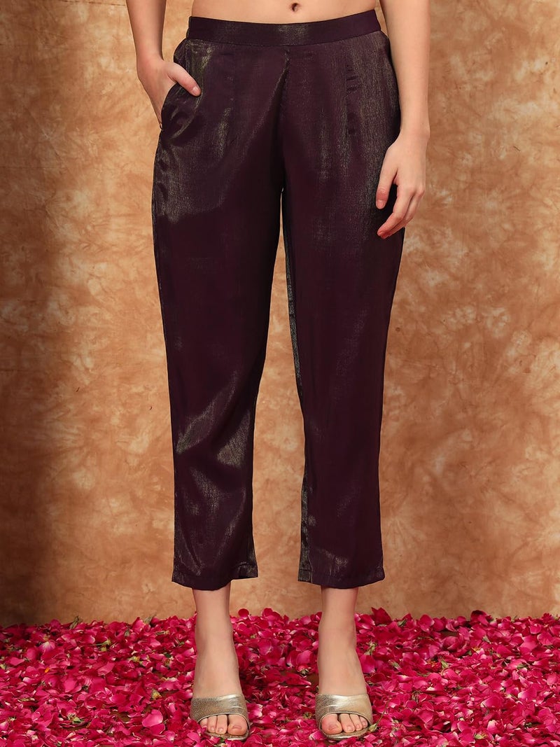SHOPPING QUEEN Women's Silk Embroidered Kurta, Pyjama & Dupatta Set (A601_Eggplant Wine_L) - Image 5