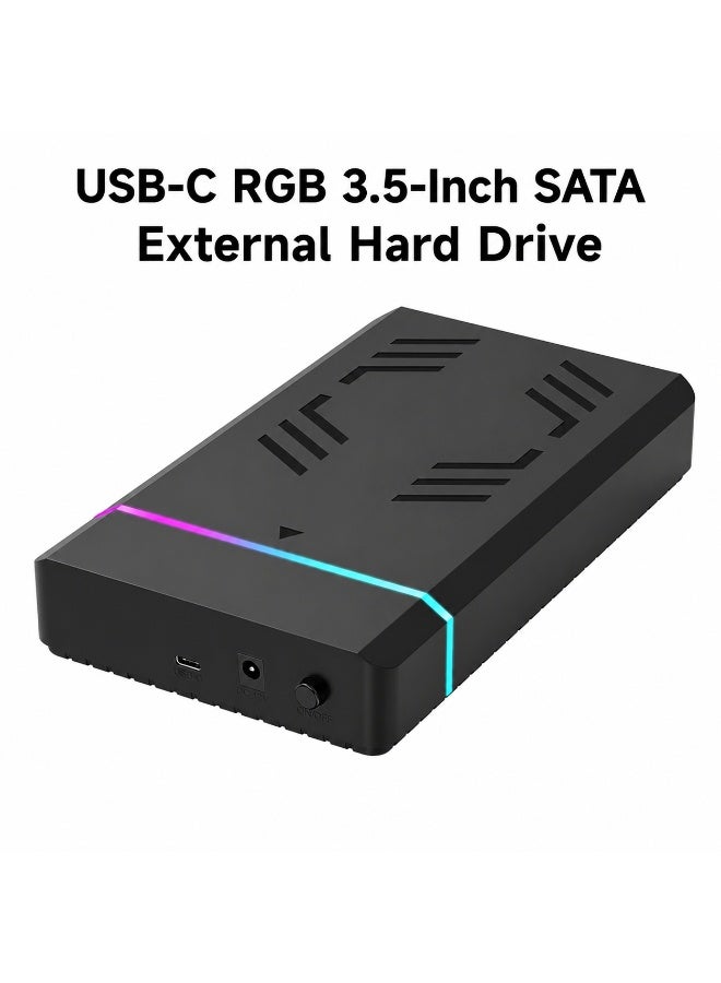 علبة قرص صلب خارجي SATA مقاس 3.5 بوصة بمنفذ USB-C RGB - علبة قرص صلب عالي السرعة بمنفذ USB 3.0/Type-C مع إضاءة RGB، تصميم بدون أدوات، نقل بيانات بسرعة 6 جيجابت في الثانية، حل تخزين مكتبي شامل - Image 1