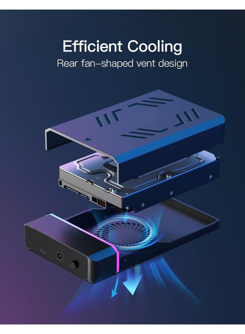 علبة قرص صلب خارجي SATA مقاس 3.5 بوصة بمنفذ USB-C RGB - علبة قرص صلب عالي السرعة بمنفذ USB 3.0/Type-C مع إضاءة RGB، تصميم بدون أدوات، نقل بيانات بسرعة 6 جيجابت في الثانية، حل تخزين مكتبي شامل - Image 5