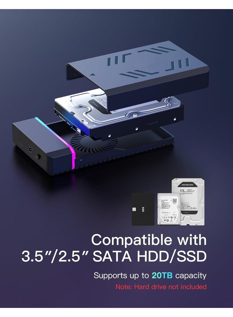 علبة قرص صلب خارجي SATA مقاس 3.5 بوصة بمنفذ USB-C RGB - علبة قرص صلب عالي السرعة بمنفذ USB 3.0/Type-C مع إضاءة RGB، تصميم بدون أدوات، نقل بيانات بسرعة 6 جيجابت في الثانية، حل تخزين مكتبي شامل - Image 4
