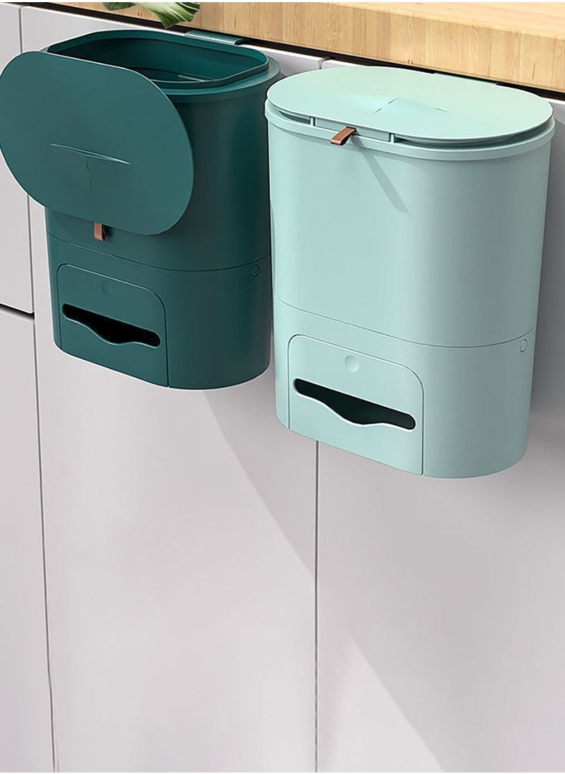 Merry Moments Modern Kitchen Hanging Trash Can with Lid Compost Bin with Inner Bucket for Countertop Under Sink Food Waste Bin Cupboard Bathroom Bedroom Office Camping 10 Litre Light Green 26.5x15.5x31cm  - Image 5