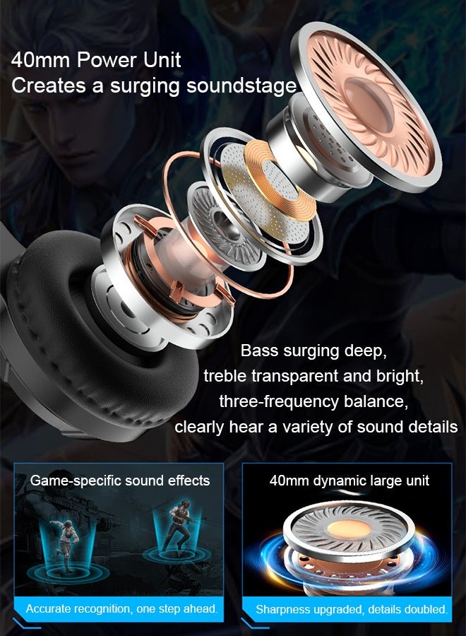 بوليفياز سماعة رأس للألعاب سلكية مع ميكروفون، ضوء LED، صوت محيطي ستيريو، وسائد أذن ناعمة من الذاكرة، إلغاء ضوضاء فوق الأذن - متوافقة مع PS4، PS5، Xbox One، Xbox Series، Nintendo Switch، PC - Image 2