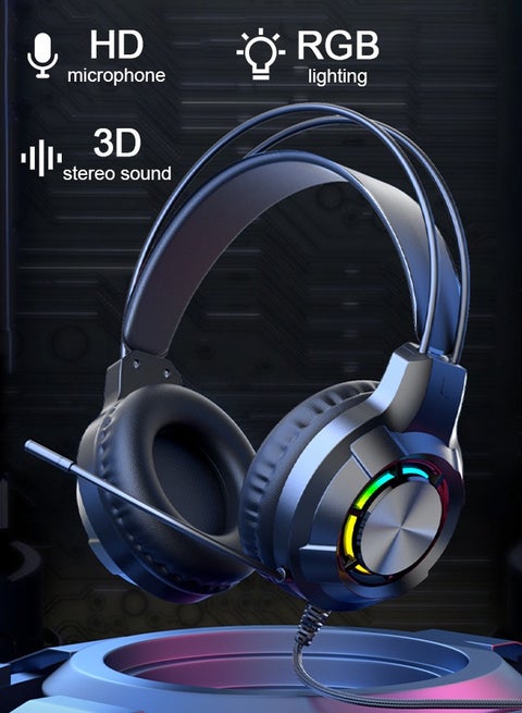Gaming Headset Wired with Mic, LED Light, Stereo Surround Sound, Soft Memory Earmuffs, Noise Cancelling Over-Ear - Compatible for PS4, PS5, Xbox One, Xbox Series, Nintendo Switch, PC