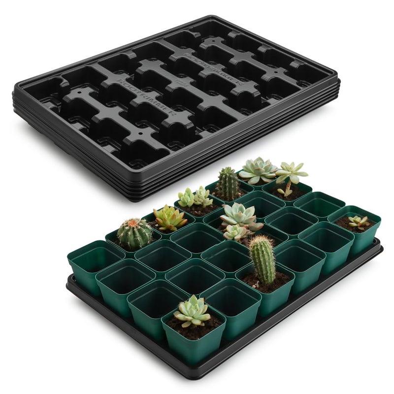 RooTrimmer 2.8 inch (7CM) Square Nursery Pots 120pcs (Green) and 24 Cell Nursery Pots Trays 5 Pack, Plastic Seedling Starter Tray with Drain Holes for Carrying and Holding Plant Pot(17"x11"x1.6") - Image 1