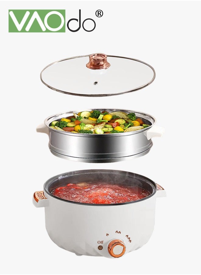 VAOdo Multifunction Electric Cooker Skillet with Lid and Steamer Grill Pot Wok Electric Hot Pot Non-stick ver-Heating and Boil Dry Protection Pan 3 levels for adjustment for Noodles Cook Rice Fried Stew Soup Steamed Fish Boiled Egg Steak  - Image 1