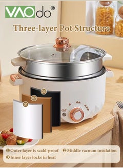 VAOdo Multifunction Electric Cooker Skillet with Lid and Steamer Grill Pot Wok Electric Hot Pot Non-stick ver-Heating and Boil Dry Protection Pan 3 levels for adjustment for Noodles Cook Rice Fried Stew Soup Steamed Fish Boiled Egg Steak  - Image 4