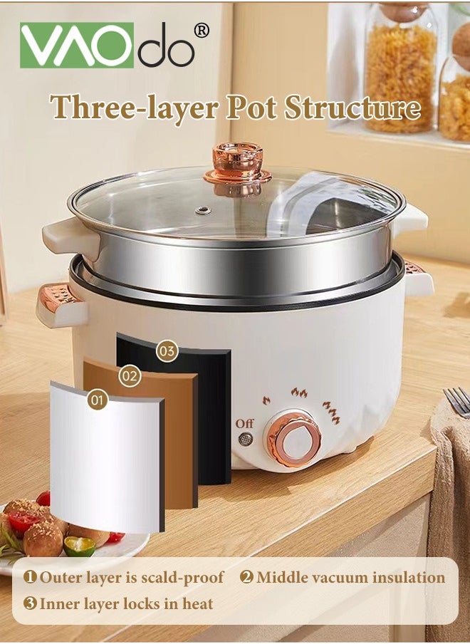VAOdo Multifunction Electric Cooker Skillet with Lid and Steamer Grill Pot Wok Electric Hot Pot Non-stick ver-Heating and Boil Dry Protection Pan 3 levels for adjustment for Noodles Cook Rice Fried Stew Soup Steamed Fish Boiled Egg Steak  - Image 4