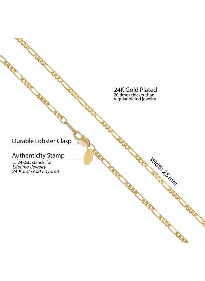 Lifetime Jewelry 2.5Mm Figaro Chain Necklace 24K Real Gold Plated Women And Men (Gold, 20)  - Image 4