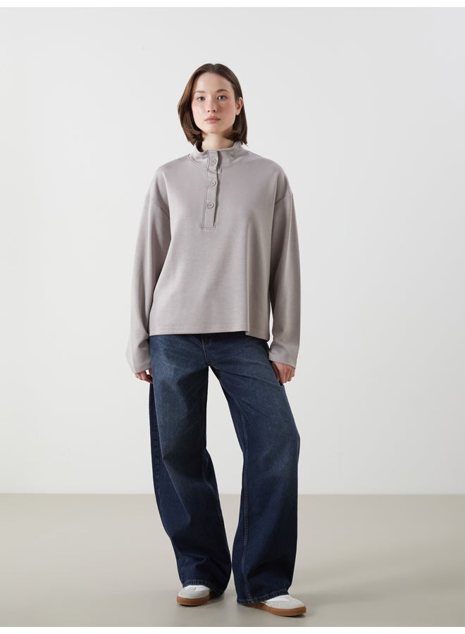 LC WAIKIKI Funnel Neck Plain Oversize Women's Sweatshirt - Image 2
