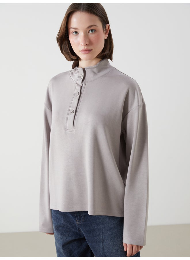 LC WAIKIKI Funnel Neck Plain Oversize Women's Sweatshirt - Image 1